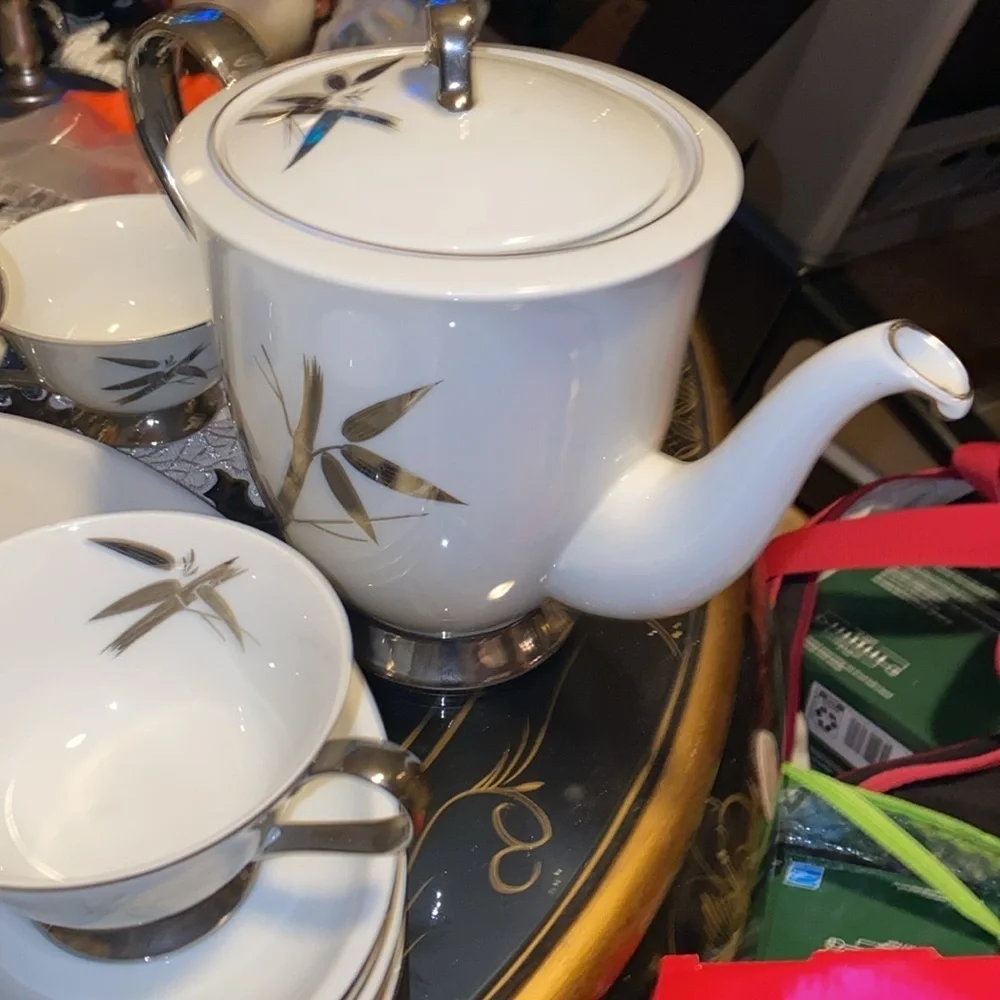 Antique 15pc Mid Century Seyei China Matrimony Tea Set Bamboo Shoots Japan